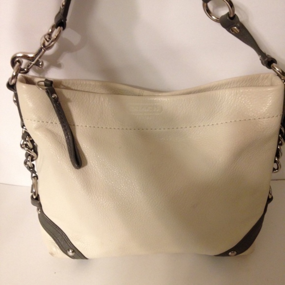 Coach white and gray leather Carly vintage y2k hobo shoulder bag f15251